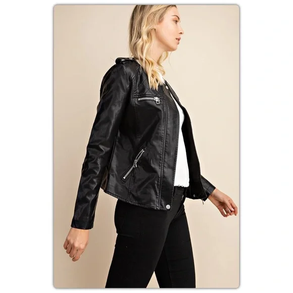 Black Vegan Leather Jacket - Picture 4 of 6